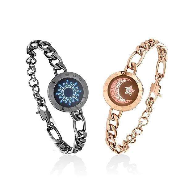 Couple Magnetic Bracelet Set with Sun and Moon Charm Design